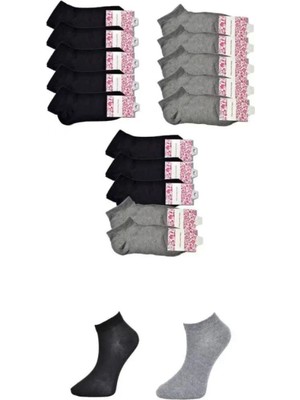 Pileli Store Pilelistore Siyah ve Gri Kadın Bilek Çorap 15 Çift