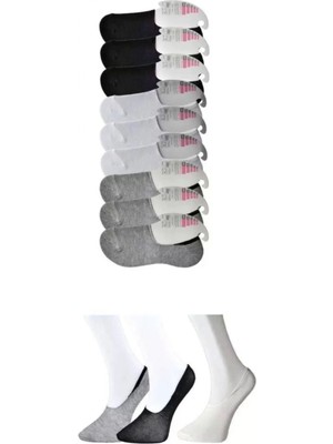 Pileli Store Pilelistore Siyah Gri ve Beyaz Kadın Babet Çorap 9 Çift