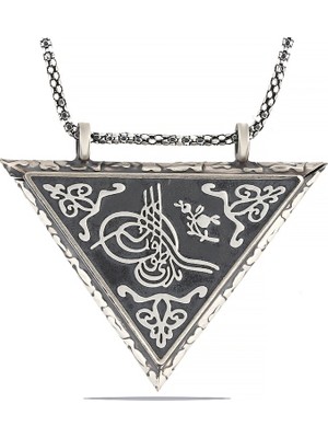 Siv Ticaret 925 Ayar Gümüş Üçgen Içi Açılabilen Tuğra Muskalık Gümüş Kolye