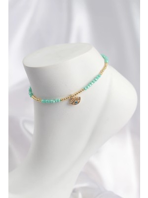 İsmiyle Al Mey Ithalat® Su Yeşili Renk Boncuklu Nazarlı Göz Figürlü Halhal