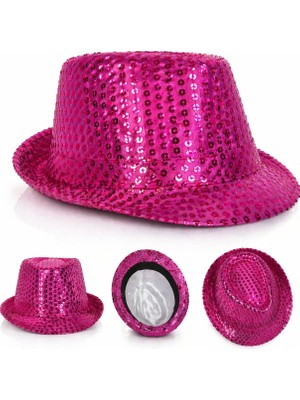 İsmiyle Al Mey Ithalat® Fuşya Pembe Payetli Disco Parti Şapkası Yetişkin Işıltılı Fötr Model