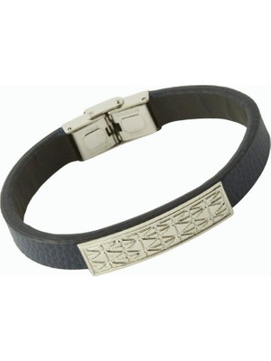 Zero Land Muratech Bakla Desenli Lüks Deri Bileklik - Lacivert