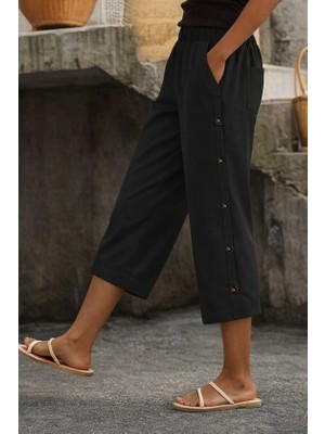 Sun & North Sun&north Kadın Yüksel Bel Lastikli Yandan Dügme Detaylı Midi Pantolon