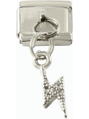 Zero Land Muratech Şimşek Zirkon Taşlı Sallatılı Çelik Charm - Gümüş Rengi