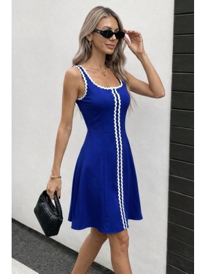 Bi Baksana Kadın Askılı Yuvarlak Yakalı Şerit Desenli Kısa Kiloş Elbise