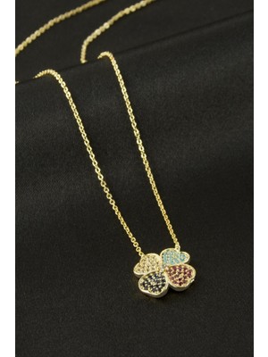 Zero Land Muratech Yonca Zirkon Taşlı Kolye - Gümüş Rengi