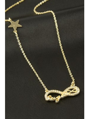 Zero Land Muratech Sevgilim Yazılı Sonsuzluk Şans Kolye - Sarı