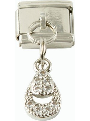 Zero Land Muratech Oval Zirkon Taşlı Sallatılı Çelik Charm - Gümüş Rengi