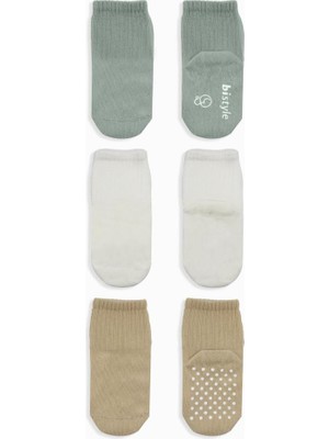 NW NessiWorld Basic Kaymaz Penye Soket Çorap 3'lü BS10107 Nil Ekru Bej