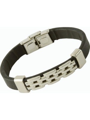 Zero Land Muratech Zincir Desenli Lüks Deri Bileklik - Siyah