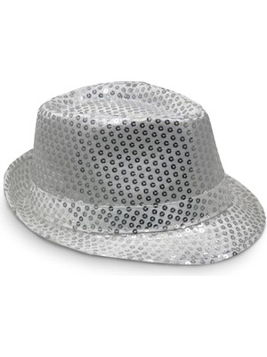 Luord-Store Disko Gümüş Payetli Fötr Şapka Yetişkin Boy