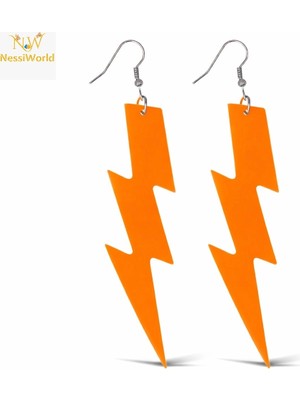 Luord-Store 80’ler 90&amp;#39;lar Neon Turuncu Şimşek Küpe 10 cm