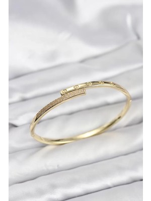 Uravas Store Pirinç Gold Renk Zirkon Taşlı Kadın Kelepçe Bileklik - TJ-BB8223