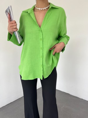 Moda Morfo Fakir Kol Yırtmaçlı Arkası Uzun Gömlek -A.Yeşil
