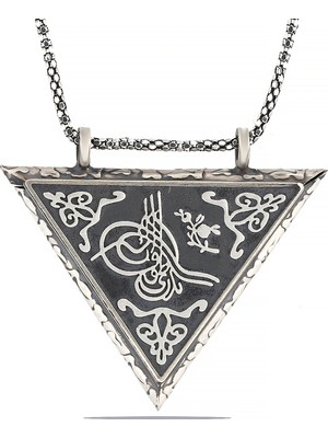 Siv Ticaret 925 Ayar Gümüş Üçgen Içi Açılabilen Tuğra Muskalık Gümüş Kolye