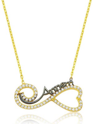 Siv Ticaret 925 Ayar Gümüş Kalpli Sonsuzluk Annem Kolye