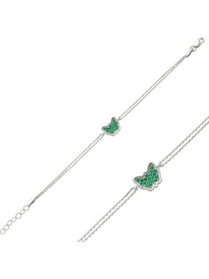 Siv Ticaret 925 Ayar Gümüş Yeşil Kelebek Bileklik