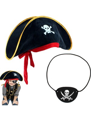 Siv Ticaret Çocuk Kadife Korsan Şapka Vinleks Deri Göz Bandı Seti