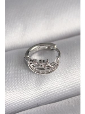 Uravas Store Çelik Gümüş Renk Zirkon Taşlı Ay Yıldız Model Tragus Piercing