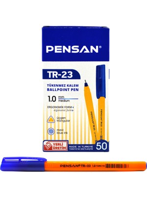Pensan Üçgen Tükenmez Kalem Mavi  50 Li Tr-23 Ergonomik Form