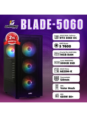 GamingGenTR BLADE-5060 / AMD Ryzen 5 7600 / Asus Dual GeForce RTX 5060 8GB / 16GB Ram / 500GB SSD OEM Paket