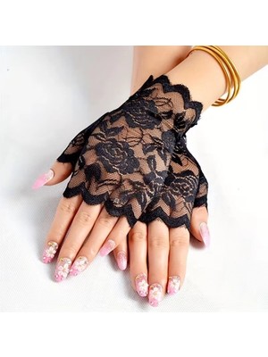 Luord-Store Siyah Dantel Parmaksız Kısa Eldiven