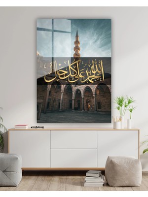 Nükte Tasarım Elhamdülillah Hat Yazılı Cam Tablo – Altın Detaylı Islami Dekoratif Duvar Tablosu