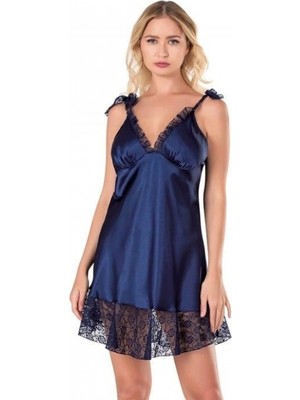 Pileli Store Pilelistore Lacivert Kısa Saten Gecelik 8121