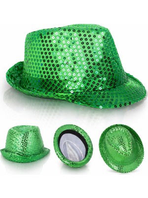 Renas Store Yeşil Payetli Disco Parti Şapkası Yetişkin Işıltılı Fötr Model