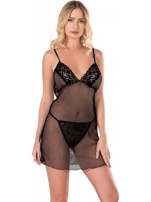 Pileli Store Pilelistore Siyah Kısa File-Tül Gecelik 8124