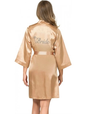 Pileli Store Pilelistore Gold Kısa Saten Bride Sabahlık