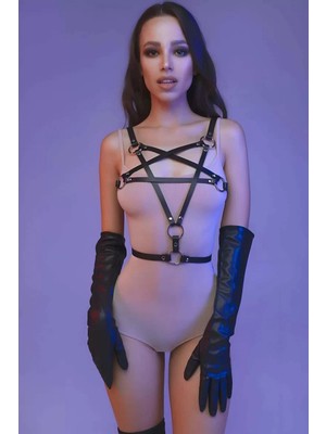 bebekokusu Göğüs Üzeri Pentagram Sembollü Deri Harness - BRF821