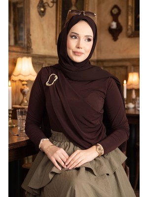 Ozk Gold Broş Detaylı Sandy Body Kahve