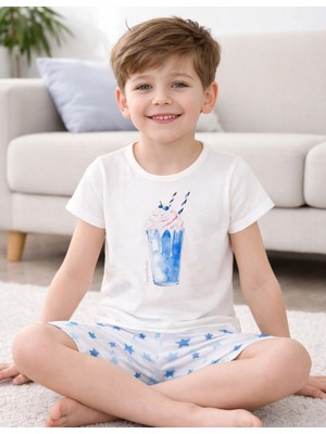 Organickid Blue Star Erkek Çocuk Mavi Şortlu Pijama Takımı