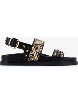 Valmenti Kadın Deri & Tekstil Siyah Deri Düz Sandalet 1141 505 Bn Sndlt Y26 Black Leather