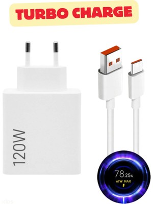 Fodos 120 Watt Hızlı Şarj Aleti - Turbo Şarj - Fast Charge - Adaptör + Kablo Redmi Note 14 - 14 Pro - 14 Pro+ Plus - 14S Uyumlu
