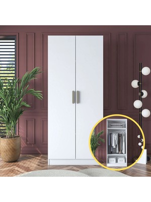 Rani BA161 Gardırop 2 Kapaklı 2 Raflı Elbise Dolabı Beyaz