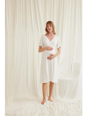 Pileli Store Pilelistore Dantelli Önü Düğmeli Hamile Lohusa Gecelik