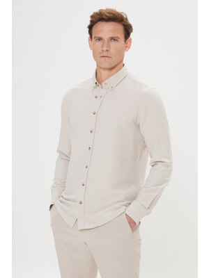 Altınyıldız Classics Pamuklu Slim Fit Düğmeli Yaka Gofre Desenli Gömlek
