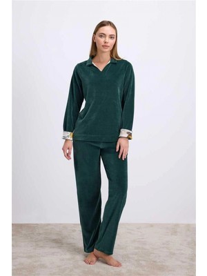 Pileli Store Pilelistore Uzun Kollu Kadife Sweatshirt ve Pantolon Pijama Takımı
