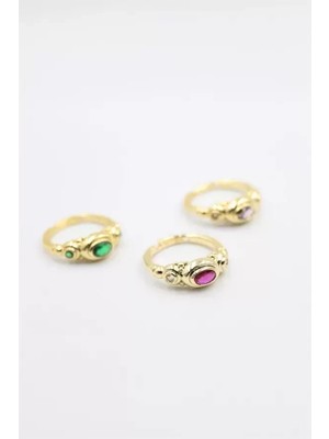 Herşey Trend Herşeytrend 6'lı Taşlı Yüzük Seti - Altın