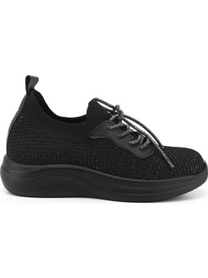 Gönderi(r) Kadın Siyah  Triko Bağcıklı Memory Foam Tabanlıklı Comfort Sneaker