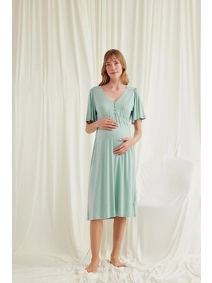 Pileli Store Pilelistore Dantelli Önü Düğmeli Hamile Lohusa Viskon Gecelik