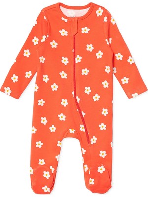 Hellobaby Kız Bebek Tulum Çiçek Baskılı Fermuarlı Bisiklet Yaka Long Sleeve Patikli