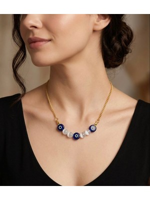 Lumea Mama Kedi Gözü Doğal Taş Nazar Boncuklu Zarif Kolye💫