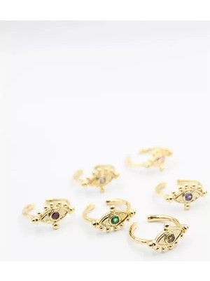 Herşey Trend Herşeytrend 6'lı Taşlı Yüzük Seti - Altın