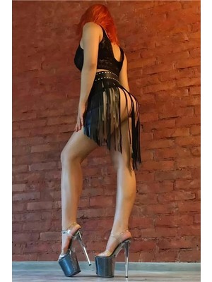 bebekokusu Dalgalı Püsküllü Deri Etek, Deri Püsküllü Etek, Partiwear, Festivalwear - BRF1328