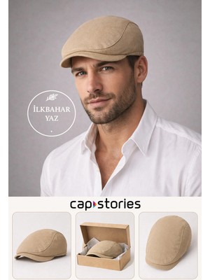 Capstories Erkek Bej Kasket Şapka – Ilkbahar Yaz, Premium Işçilik, Standart Beden (M-L Uyumlu)