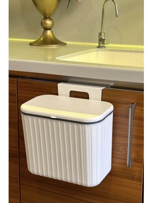 PremiumPort Beyaz Askılı Çöp Kutusu, Çift Yönlü Kapak, 8 Litre, Pratik ve Şık Tasarım