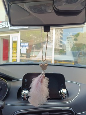 Nil Avm Pandalı Model Metal Yıldız Dikiz Ayna Süsü Pudra Pembe Tüylü